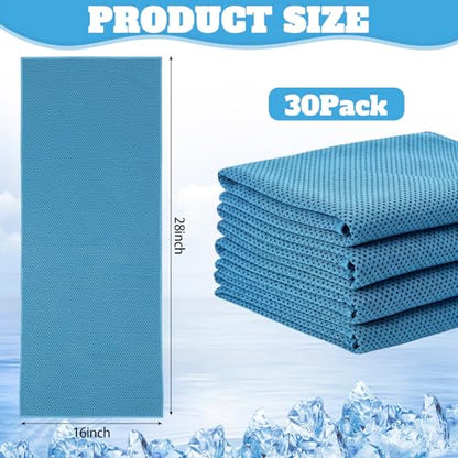 Honoson 30 Pack Cooling Towels for Neck and Face, 27 x 16 in, Light Blue - color: Light Blue