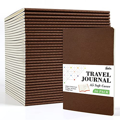 36 Pack Soft Cover Journal Bulk, Feela Lined Blank Travel Journal for Women Men Writing, Notebooks College Ruled for Work, Note Taking Notebook School Business Supplies, 8.2” x 5.5”, A5, Brown - color: 36 Brown