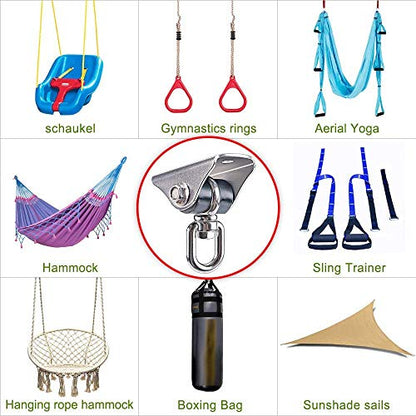 2 Pack 360° Swivel Silent Swing Hanger 1000 LB Capacity Hanging Chair Mount Stainless Steel Ceiling Swing Hardware Mount for Hammock Chair, Porch Swing, Yoga Swing, Heavy Bag, Aerial Silks - color: 2pcs 360° Silent Swing Hanger