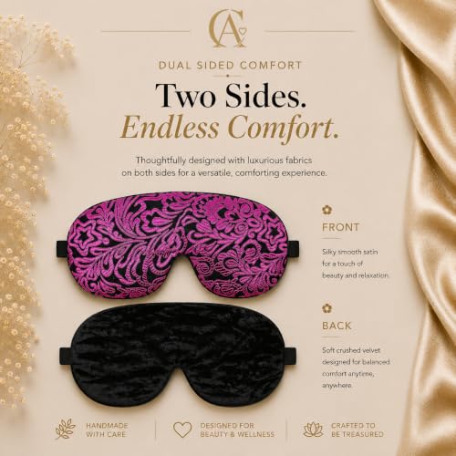 Handmade Opulence Yoga Eye Pillow - Weighted Flaxseed Fill, Lavender Aromatherapy, Satin & Velvet, Adjustable Strap - Ideal for Meditation & Restful Sleep - Magenta Doodle - TEMFL-MD - color: Magenta Doodle