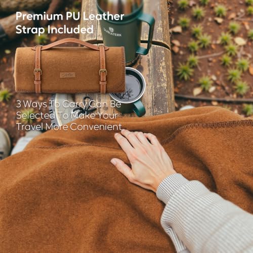 Molithe 100% Wool Blanket, 62" x 86", Warm, Thick, Military, Camping Gear - color: Dark Camel, size: Large