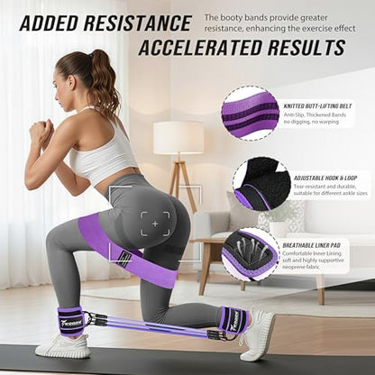WOQQW Ankle Resistance Bands with Cuffs & Booty Bands Set for Legs & Glutes - color: Purple