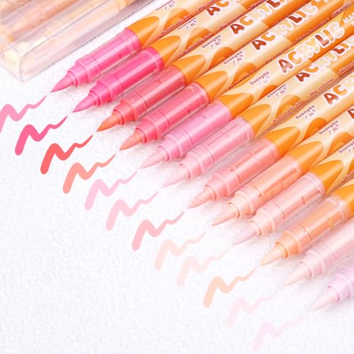 Guangna Acrylic Paint Markers 12 Colors, Skin Tone Series Set with Soft Brush Tip Water Based, Fine Tip Markers for Wood, Canvas, Rock Painting, Glass, Diy Crafts, Fabric Paint - color: Pink Skin
