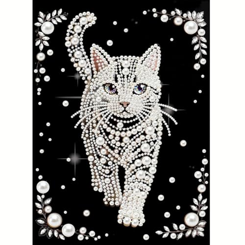 GEMFAMILY 5D Diamond Pearl Painting Kits for Adults Beginners, Special Shape Diamond Art Kits for Animal Cat,DIY Diamonds Art Pearl Painting for Home Walls Decor 12 x 16 inch - color: HL107