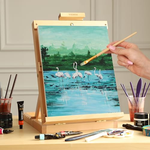 VISWIN Heavy-Duty Table Top Easel for Painting, Adjustable Beech Wood Tabletop Easel, Hold Canvas up to 23”, Portable Art Desktop Easel Stand for Adults, Artists, Beginners – Natural - color: Natural