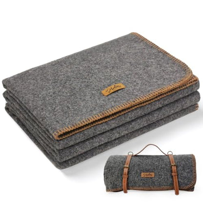 Molithe 100% Wool Blanket, 62" x 86", Warm, Thick, Military, Camping Gear - color: Smoky Gray, size: Large