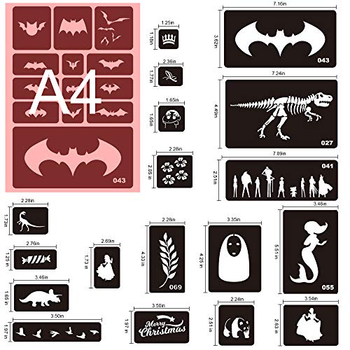 Konsait 262pcs Temporary Tattoos Stencils for Kids, Face and Body Paint Stencils Kit, Girl Boy Glitter Tattoos for Kids School Show Birthdays Halloween Christmas Party Favor Supplies