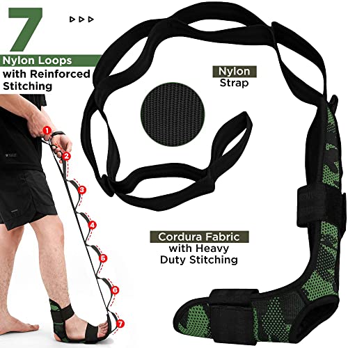 RDX Yoga Stretching Strap, Ankle Ligament Stretcher Belt with Loops Ligament Stretch Band, Fitness Leg Stretcher for Plantar Fasciitis, Foot Stretch Assist for Hamstring, Flexibility Exercise - color: Camo Green