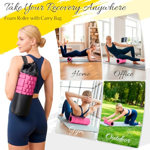 Foam Roller 13" Multi Density Fitness Exercise for Muscle Recovery | Massage Roller for Deep Tissue, Relieves Tight, Sore Muscles & Kinks, Improves Mobility & Circulation, Targets Key Body Parts - color: Pink