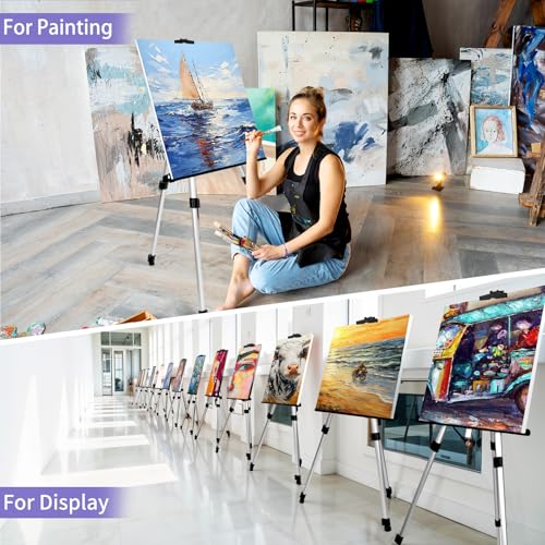 4 Pack Art Painting Artist Easel Stand Adjustable Portable Aluminum Metal Tripod Display Easel with 4 Bag Height from 20-66 Inches Tabletop Art Easel for Table-Top/Floor Drawing and Displaying,Silver