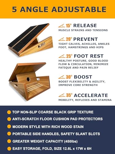BAM Athletica Slant Boards for Exercise – Adjustable Wooden Calf Stretcher Incline Board for Calf Stretching, Squats, Physical Therapy, Plantar Fasciitis, Knee, Foot & Ankle Rehab, Velour Slant Board - color: Premium Slant Board | Large Full Coverage