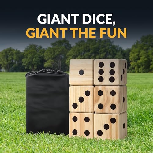 Hathaway High Roller yd Dice Set with 6 x 3.5-in Wooden Dice & Black Nylon Storage Bag, Reusable Scorecard Included yd Dice, Wood
