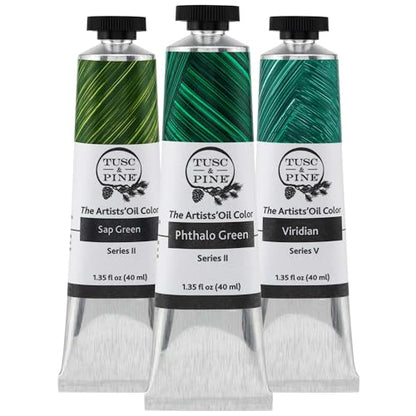 Tusc & Pine Artist Oil Paint - Greens, Set of 3 40 ml, Non-Yellowing, Rich & Creamy Consistency, Maximum Pigment Load, Small Batch Milled Oil Paints Made in the USA for Professional Artists - color: Greens, size: 40 ml Set of 3