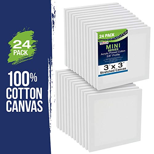 U.S. Art Supply 3"x3" Mini Square Canvases for Painting, Bulk Pack of 24 | Mini Primed Artist Stretched Canvas, Ideal for Arts & Crafts, Weddings, Birthdays - size: 3" x 3" - Pack of 24