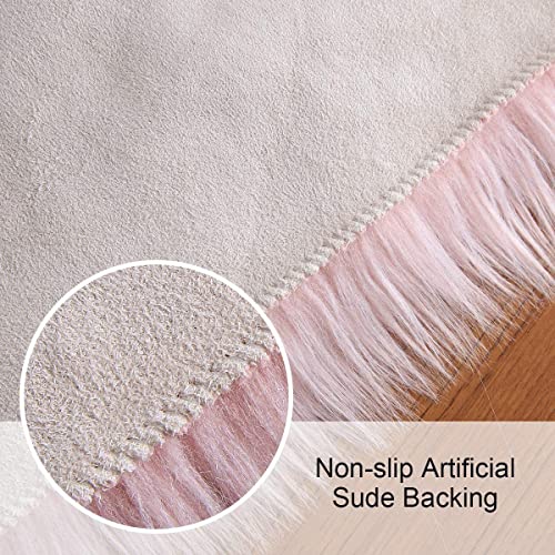 Softlife Pink Faux Fur Sheepskin Chair Cover 2 PCs Seat Cushion Pad Super Soft Area Rugs for Living Bedroom Sofa Dorm (1.6ft x 1.6ft) - color: Pink-2pcs
