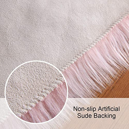 Softlife Pink Faux Fur Sheepskin Chair Cover 2 PCs Seat Cushion Pad Super Soft Area Rugs for Living Bedroom Sofa Dorm (1.6ft x 1.6ft) - color: Pink-2pcs