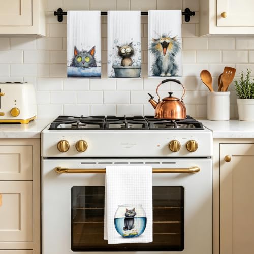 4 Pcs Funny Cat Kitchen Towels, Cute Cats Gifts Reusable Hand Towels-03 - color: Multi 1618