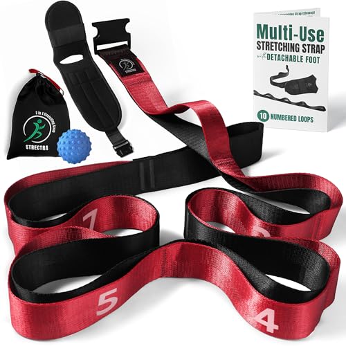 Stretch Strap with Loops Physical Therapy - Full Body Exercise Straps for Stretching with Detachable Foot - Leg & Calf Stretcher for Plantar Fasciitis, Physical Therapy, Pain Relief, and Flexibility - color: Red
