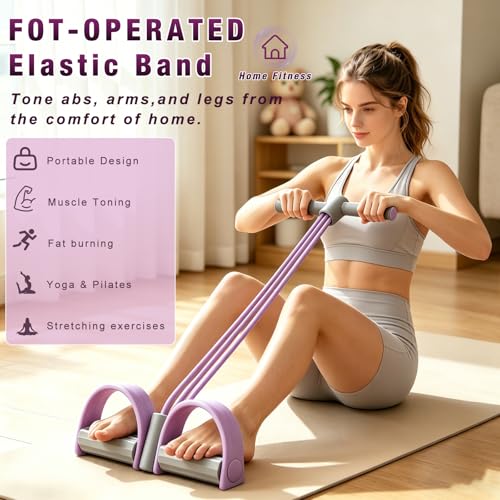 Pedal Resistance Bands with Handles,6-Tube Elastic Foot Yoga Pedal Resistance Bands,Natural Rubber Foot Pedal Resistance Bands,Multifunction Fitness Bands for Abdomen,Waist,Arm,Leg Stretching Training - color: Purple