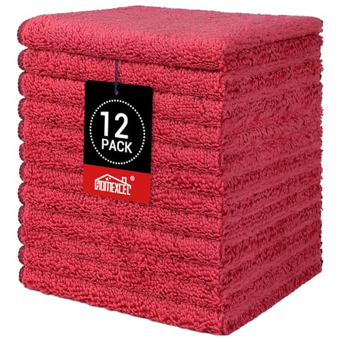 HOMEXCEL Washcloths 12PK, Ultra Soft&Highly Absorbent Face Towels, 12X12 in | Multi-Purpose Towels, Microfiber Wash Cloths for Bathroom, Hotel, Spa, Gym, and Kitchen, Machine Washable, Red - color: Red, size: 12 x 12 inch
