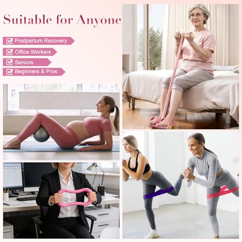 Pilates Kit for Women, 15-Piece Ultimate Pilates Set with Pink Pilates Ring, Ball, Resistance Bands & Essentials - Premium Home Workout Equipment for Full Body Sculpting & Toning, Beginner to Pros