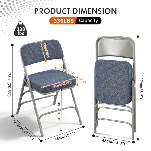 Folding Chair Fabric Padded Seat Indoor Foldable Chair Grey 2 Pack - color: Blue X2