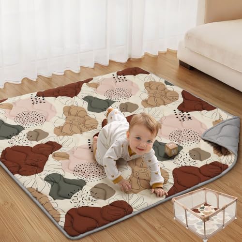 Blissful Diary Baby Play Mats for Floor, 50x50 Crawling Mat for Playpen, Thicken Soft Padding Foam Playmats for Babies and Toddlers Infants, Foldable and Machine Washable, Boho Design - color: Boho, size: 50" X 50"