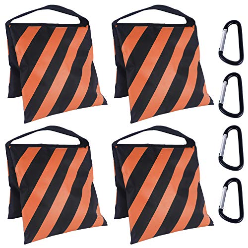 ABCCANOPY Photography Sandbag for Video Stand 4 Packs,Orange(No Sand) | Heavy Duty Weight Bags Zipper Design Aluminum Carabiners PE Sealed Bags Multiple Use for Light Tripod Camping Chair - color: Orange, size: 4 Packs