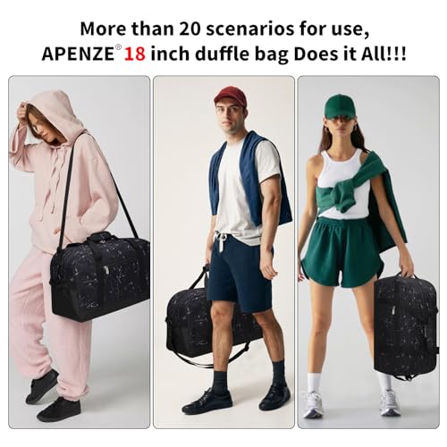 Apenze Small Gym Bag 18 inch Carry On Duffel Bag for Weekender Travel - Marble Black - color: Marble Black, size: 18inch