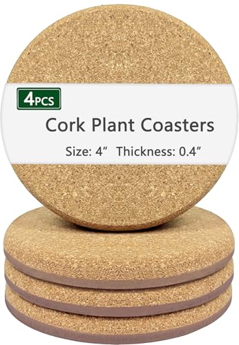 4 Inch Cork Plant Coasters, 4 Pcs Double Layers Thickened Cork Plant Mats, Cork Coasters for Plants, Cork Mats for Plant, Plant Coasters for House Plants - size: 4 Inch