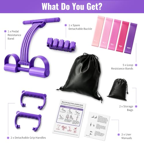 3-in-1 Adjustable Pedal Resistance Band Set with 5 Pcs 5-Level Loop Bands