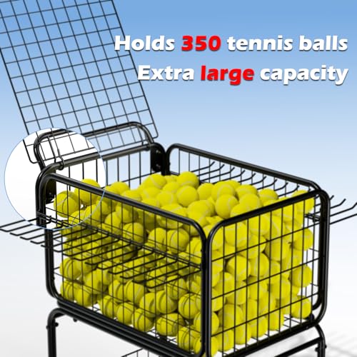 Tennis Ball Cart for 350 Balls, Trolley Cart with Wheels Laundry Basket, Extra Large Utility Trolley for Storage Sport Equipments DIY Tools Toys Ball Hopper Tennis Racket