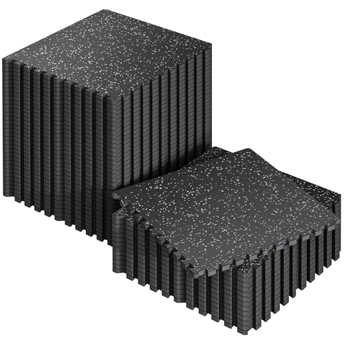 SUPERJARE 0.56'' Thick 192 Sq Ft Rubber Top Gym Flooring for Home Gym | High Density Gym mat with Upgraded Rubber Top, 48 Pcs Interlocking EVA Foam Exercise Equipment mat, Workout Mat, Black/Grey - color: Black/Grey, size: 48 Tiles (192 Sq Ft)
