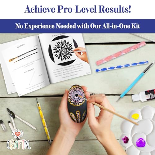 Complete Beginner's Mandala Painting 46 Piece Kit with Acrylic Paints, Reusable Stencils and Dotting Tools. Fun Rock Art & DIY Craft Project. Starter Activity Pack and Gift for Teens, and Adults