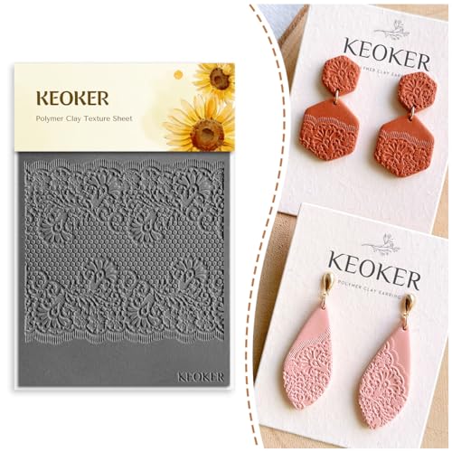 KEOKER Lace Polymer Clay Texture Sheets - Works with Clay Cutter, Same as Texture Roller for Polymer Clay (C) - color: C