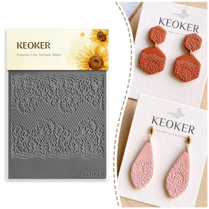KEOKER Lace Polymer Clay Texture Sheets - Works with Clay Cutter, Same as Texture Roller for Polymer Clay (C) - color: C