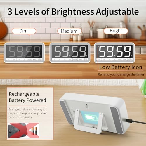 VOCOO Large 7.8" Digital Timer, Magnetic LED Timer for Kitchen & Classroom - color: White