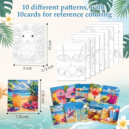 Ctosree 72 Pcs Hawaii Paint and Sip Kit for Adults 8'' x 10'' Pre Drawn Canvas for Painting DIY Pre Printed Canvas for Party Favor Acrylic Painting Kit Wood Easel Brushes Date Night Bulk - style: Hawaii