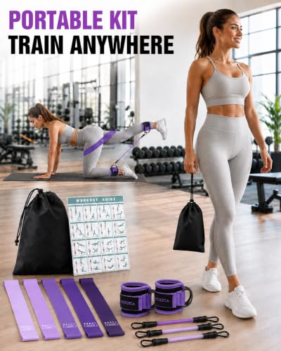 Resistance Bands Set – Resistance Band and Adjustable Ankle Exercise Bands with Cuffs Great Equipment for Training, Working Out, Yoga,Home Gym with Training Guidance & Carry Bag,Set of 8 - color: Purple