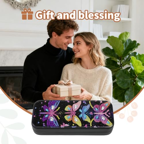 FlyingMage 5D Diamond Art Painting Kit for Adults Beginner, Small DIY Diamond Dots Gem Art Painting Mosaic Kits, Cute Hard Shell Sunglasses Eyeglasses Glasses Case for Women Teen (Black Butterfly) - color: Black Butterfly