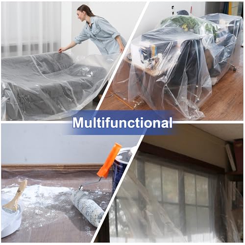 3PK Plastic Drop Cloth,1Mil Thick, 9x12 Ft,Thickened Painter's Sheeting | Tear-Proof, Waterproof, For Painting, Furniture, Walls, and Floor Protection - size: 1mil-3Pack
