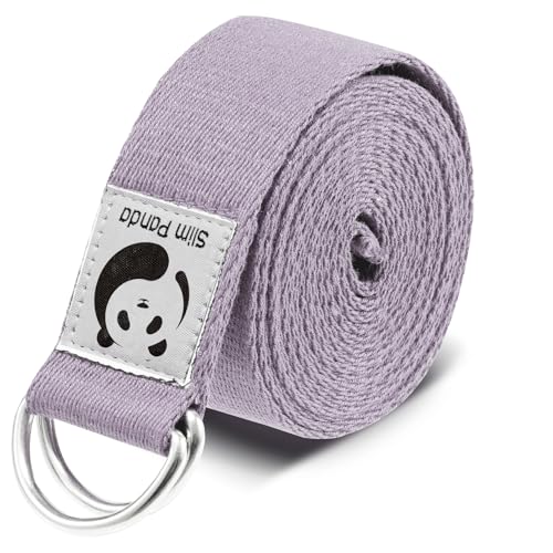 Slim Panda Yoga Strap for Stretching,Cotton Yoga Strap with Adjustable D-Ring Buckle,Non-Elastic Yoga Belt for Pilates,Gym Workouts,Physical Therapy,Improve Flexibility - color: Light Purple, size: 6 Feet