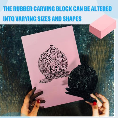 4 Pcs 4" x6“ Pink Rubber Art Soft Linoleum Carving Block, Rubber Crafts Linocut Block for Printmaking,Stamp Carving Block - size: 4