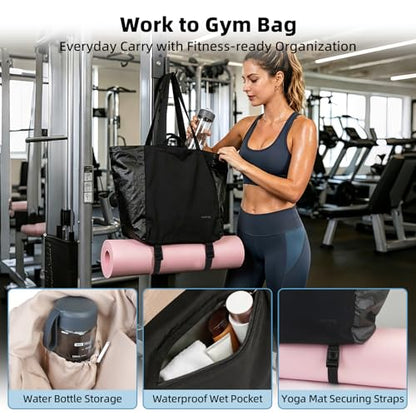 Everyday Bag Tote for Women, 25L Lightweight Spacious Gym&Work - color: Black
