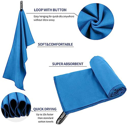 Microfiber Travel Towel, Quick Dry Camping & Gym Towel. Compact - color: Blue, size: XS:12"×24"