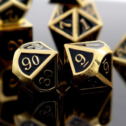 Haxtec Metal DND Dice Set, 7 Pcs Black Polyhedral Dice for Table Games | Gold Number D&D with Leather Bag, Compatible with Dungeons and Dragons, Enamel Heavy Metallic, RPG Gifts for DND Lovers - color: Gold Black