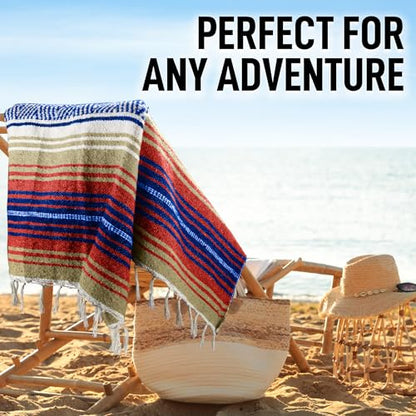 Hydration Nation Authentic Large Handwoven Mexican Striped Throw Blanket - Soft, Durable, Eco-Friendly - 70"x50" – Sunrise - color: Sunrise