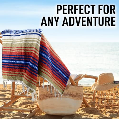 Hydration Nation Authentic Large Handwoven Mexican Striped Throw Blanket - Soft, Durable, Eco-Friendly - 70"x50" – Sunrise - color: Sunrise