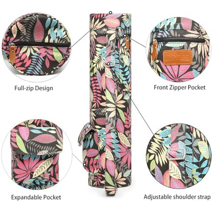 Yoga Mat Bag for Women & Men, Full-Zip Canvas Pilates Bag with Pockets - color: Colorful leaves
