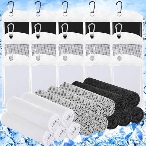Hosuly 15 Pcs Cooling Towels 40" x 12", Black, White, Light Gray - color: Black, White, Light Gray